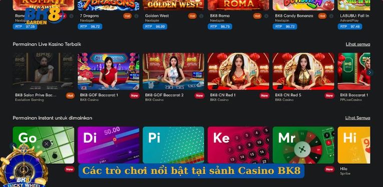 Các trò chơi nổi bật tại sảnh Casino BK8