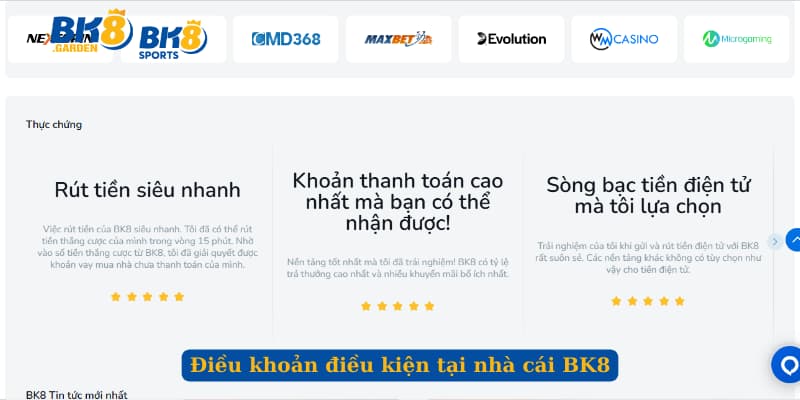 Điều khoản điều kiện tại nhà cái BK8