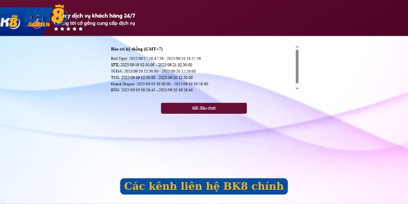 Các kênh liên hệ BK8 chính